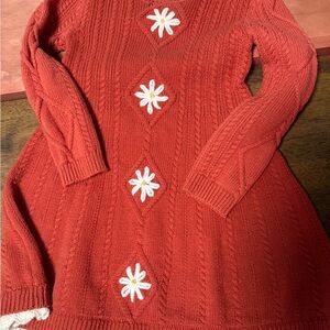 cupcakes & cashmere Red Knit Dress with White Daisy Accents